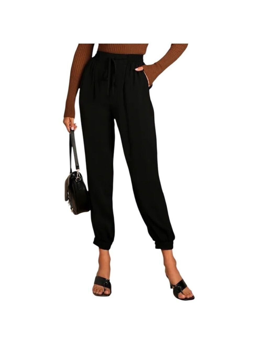 Lulus Hit the Jackpot High Rise Casual Pants Black Size Medium